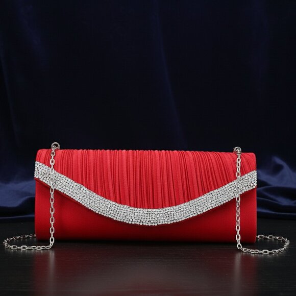 Evening Clutch Crossbody Bag Red Purse Wedding Handbag Party Prom Bridal Gift - Picture 9 of 10